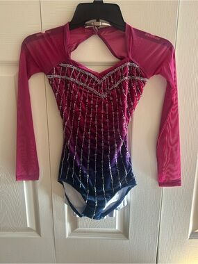 Weissman Ombre Pink to Purple Long-Sleeve Dance Leotard with Beaded Accents